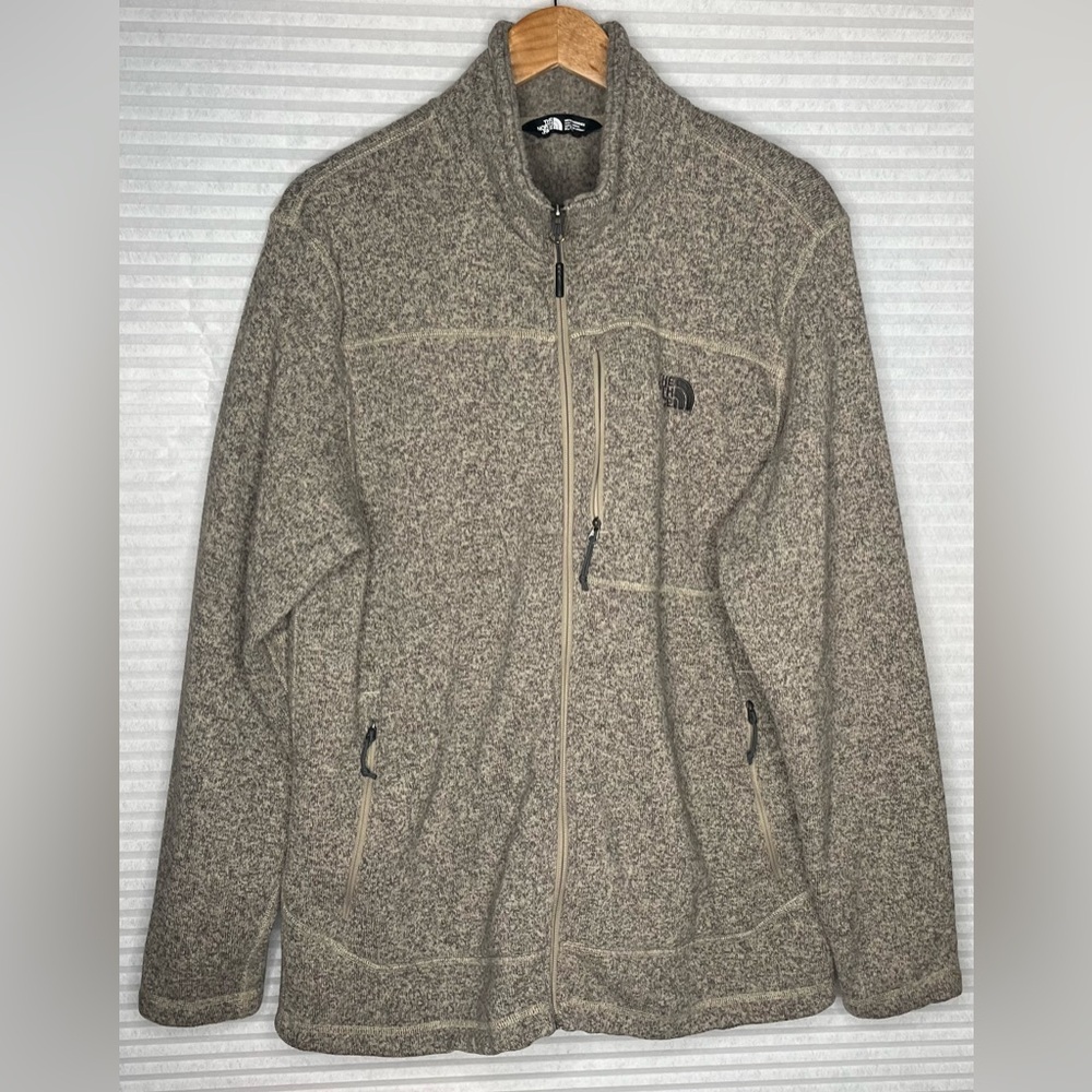 The North Face Mens Full Zip Knit Fleece Jacket Tan Mens Size XL